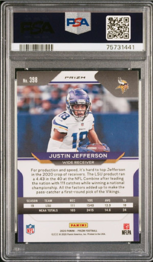 2020 Panini Prizm Justin Jefferson Rookie Disco Prizm PSA 10 back