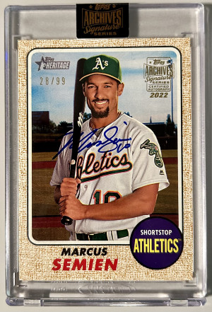 2022 Topps Archives Signature Series Marcus Semien 2018 Topps Heritage /99 Auto front