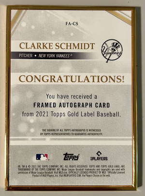 2021 Topps Gold Label Framed Blue /50 Clarke Schmidt #FA-CS Rookie Auto RC Yankees back
