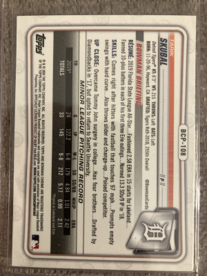 Tarik Skubal 2020 1st Bowman Sapphire back