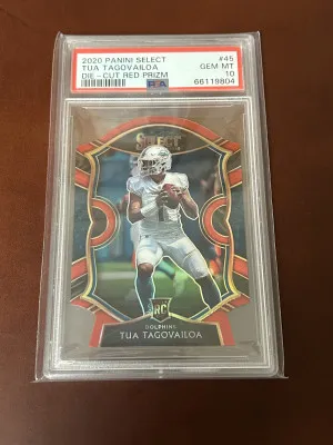 2020 Panini Select Football #45 TUA TAGOVAILOA Die-Cut Red Prizm RC PSA 10 front