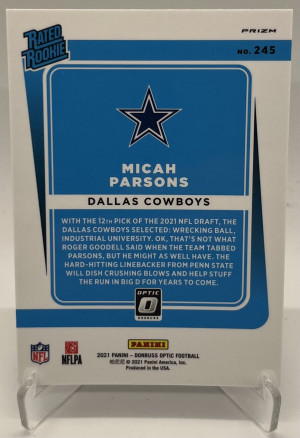 2021 Panini Donruss Optic Micah Parsons Rated Rookie Purple Shock back