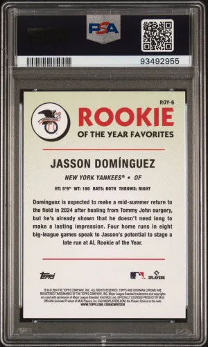 2024 Bowman Mega Box Chrome ROY Rookie Favorites Jasson Dominguez #ROY6 PSA 10 back