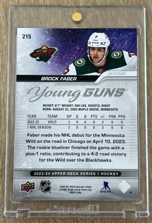 23-24 Upper Deck - BROCK FABER - Young Guns back