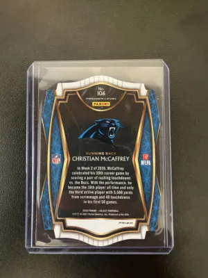 2020 select Christian McCaffrey blue die-cut back