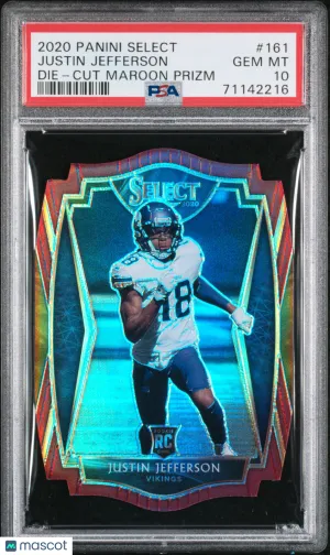 2020 Panini Select Justin Jefferson Rookie Die Cut Maroon Prizm PSA 10 #161 RC front