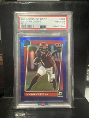 2021 Donruss Optic Ja’Marr Chase Blue /179 PSA 10 front
