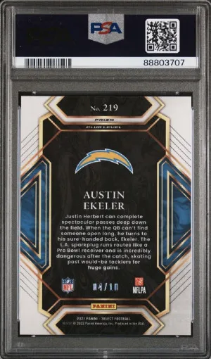 2021 Select 🥇🔥GOLD PRIZM Austin Ekeler #04/10 Club Level #219 PSA 10 Gem! back