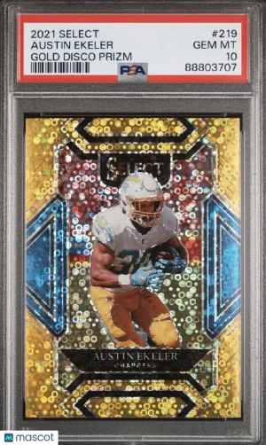 2021 Select 🥇🔥GOLD PRIZM Austin Ekeler #04/10 Club Level #219 PSA 10 Gem! front