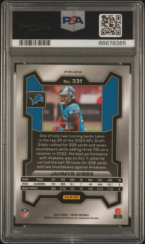2023 Panini Prizm Jahmyr Gibbs #331 PSA 10 back
