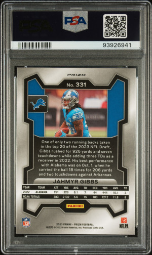 2023 Panini Prizm Jahmyr Gibbs #331 PSA 10 back