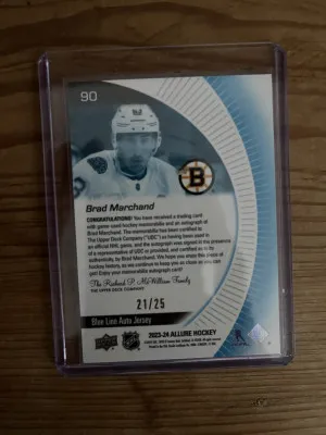 23-24 Allure Brad Marchand Blue Line Jersey auto 21/25 back