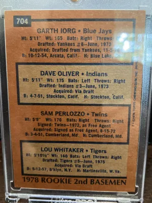 Lou Whitaker, Garth Iorg 1978 Topps Rookie back