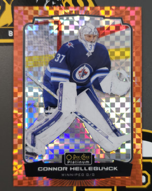Connor Hellebuyck 2022-23 OPC Platinum #150 Orange Checkers /25 front