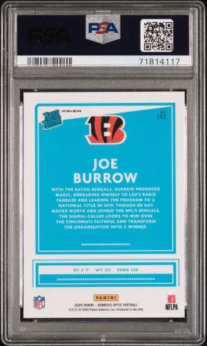 2020 Donruss Optic Rated Rookie Blue Hyper Joe Burrow PSA 9 back