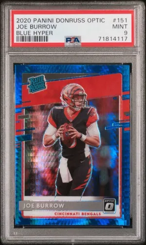2020 Donruss Optic Rated Rookie Blue Hyper Joe Burrow PSA 9 front