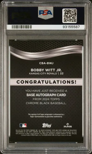 BOBBY WITT JR. 2024 TOPPS CHROME BLACK #BWJ GREEN AUTO #58/99 PSA 9 MINT back