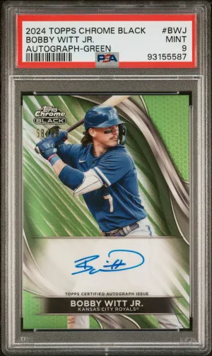 BOBBY WITT JR. 2024 TOPPS CHROME BLACK #BWJ GREEN AUTO #58/99 PSA 9 MINT front