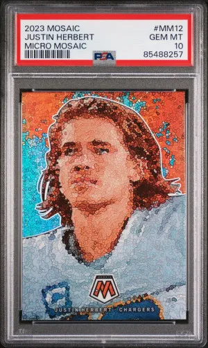 2023 Mosaic Justin Herbert Micro Mosaic SP PSA 10 Low Pop Chargers front
