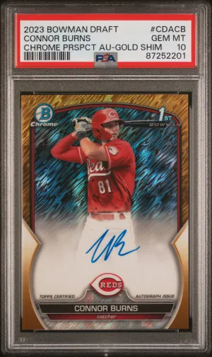 2023 Bowman Draft Chrome Prospect Autograph Connor Burns Chrome Prspct Au-Gold Shim front