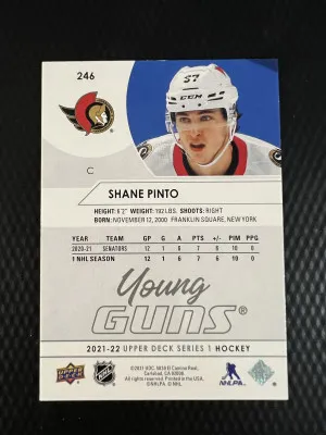 2021-22 Upper Deck Shane Pinto Young Guns back