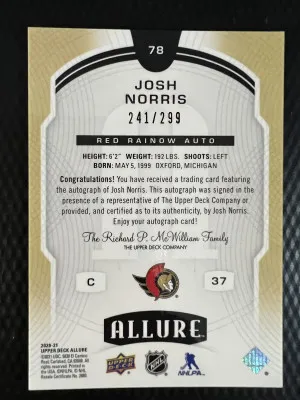 2021-22 Upper Deck Allure Josh Norris /299 back