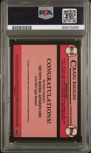 2024 Topps 1989 Topps Baseball Autographs Craig Biggio back