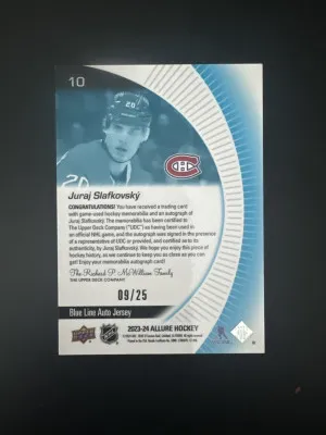 2023-24 Allure Juraj Slafkovski Blue Line Auto Jersey /25 back
