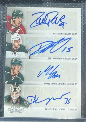 Panini Contenders Minnesota Wild Quad Auto Parise, Heatley, Granlund, Kuemper front