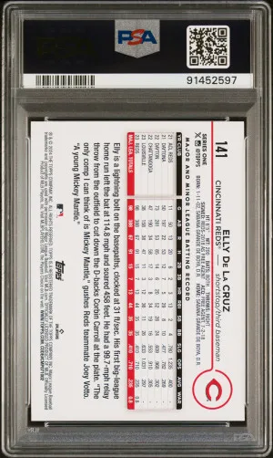 2024 Topps Elly De La Cruz #141 PSA 10 Series One 1 Rookie Rc Reds back