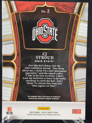CJ STROUD 2023 Panini Select Draft Picks Football Rookie RC #2 back
