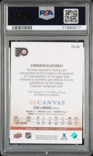 2020 Upper Deck Clear Cut Canvas Signatures Eric Lindros #CSEL PSA 10 back