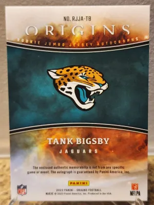 2023 Panini Origins - Rookie Jumbo Jersey Autographs #RJJA-TB Tank Bigsby (AU, MEM, RC) back
