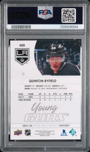 2021-2022 Upper Deck Quinton Byfield #488 Rookie PSA 10 back
