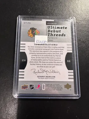 2007-08 ultimate debut threads auto patrick kane /35 rc back