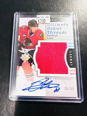 2007-08 ultimate debut threads auto patrick kane /35 rc front