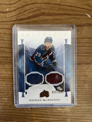 22-23 Artifacts Nathan MacKinnon dual game worn relic /249 front