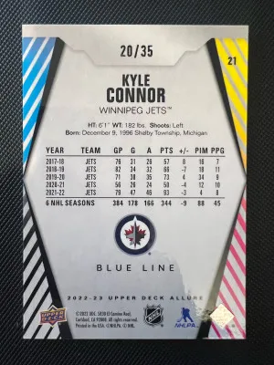 2022-23 Upper Deck Allure Blue Line /35 Kyle Connor back