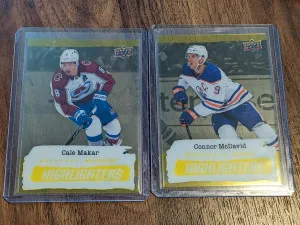 Cale Makar and Connor McDavid yellow highlighters series 2 2023-24 front