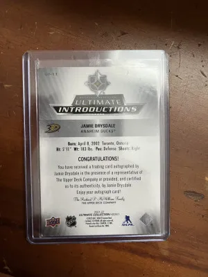 21-22 Ultimate Jamie Drysdale Rookie Auto back