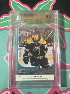 2017-18 Upper Deck #212 Jake DeBrusk Young Guns Rookie BGS 9.5 TRUE GEM RC front