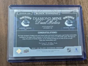 Diamond mine dual relics - Daniel Sedin, Henrik Sedin - 2021-22 black diamond back