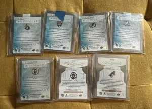 7 Card Lot Artifacts Autofacts Hagel, Barkov, St Louis, Heatley, Coyle, Bissonnette, Samsonov back