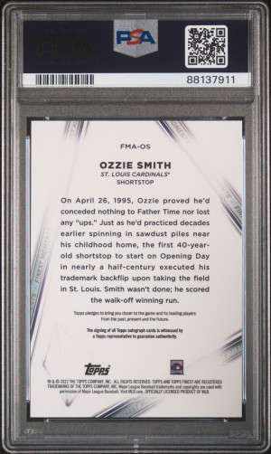 2022 Topps Finest Finest Moments Autographs Ozzie Smith #FMAOS PSA 10 back