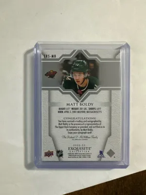 Matt Boldy Rookie Exquisite 27/99 Auto back