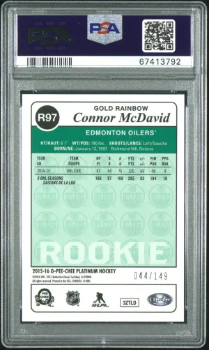 2015 O-Pee-Chee Platinum Retro Connor Mcdavid Retro-Rainbow Gold back