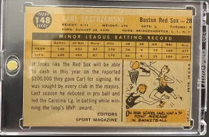 1960 Topps Carl Yastrzemski Rookie Star Sport Magazine #148 back