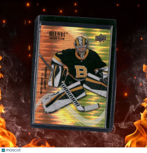 2022-23 Upper Deck Allure Jeremy Swayman Color Flow Orange - Yellow Speckle front