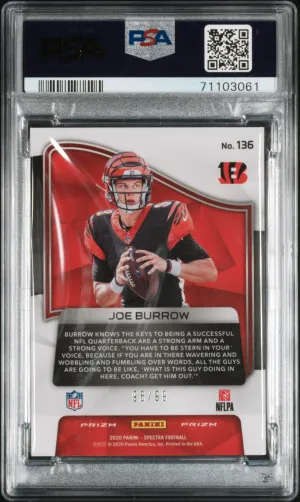 🔥 2020 Panini Spectra Joe Burrow RC /99 back