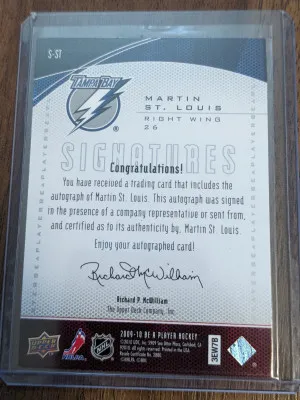 Martin St. Louis autograph be a player signatures 2009-10 back